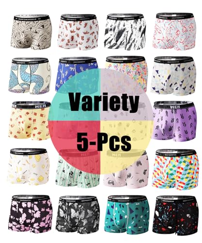 Men's Ice Silk Cartoon Pattern Boxer Briefs,Variety Pack Underwear,Cool&Comfortable Mid-Rise Trunks with Multiple Pack2