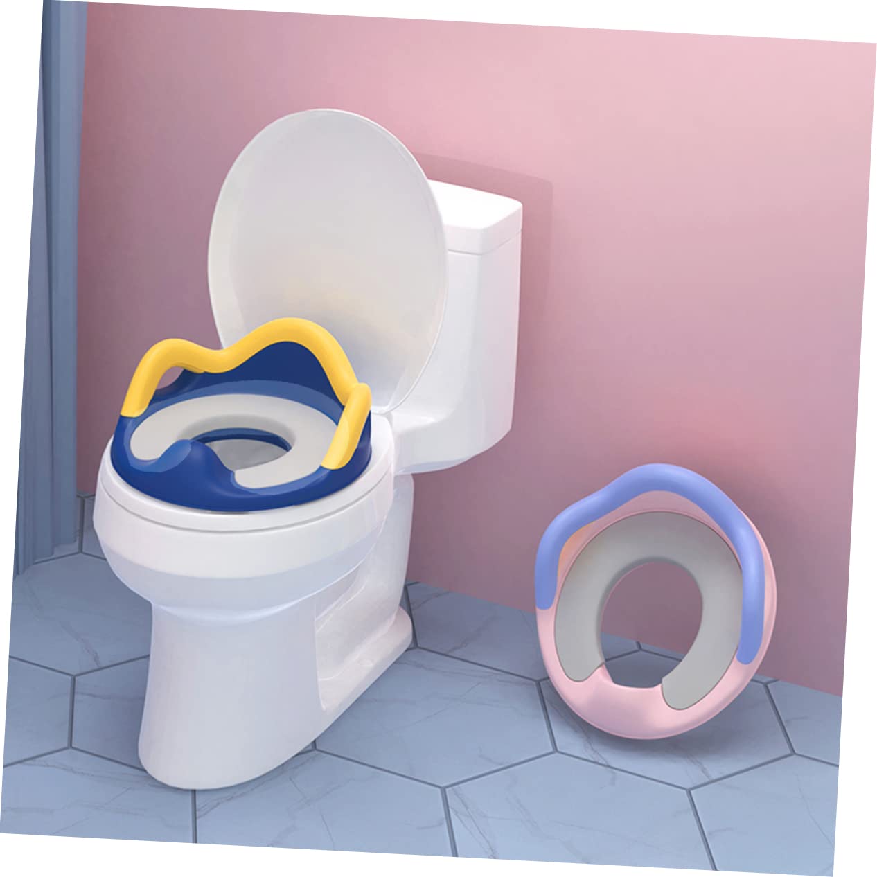 SHOWERORO Riduttore Per Vasino Per Bambini Piccolo Riduttore Per Wc Per Neonati Anello Per Wc Design Grazioso Materiale Resistente Maniglie Ampie E Cuscinetti Antiscivolo Per Sicurezza