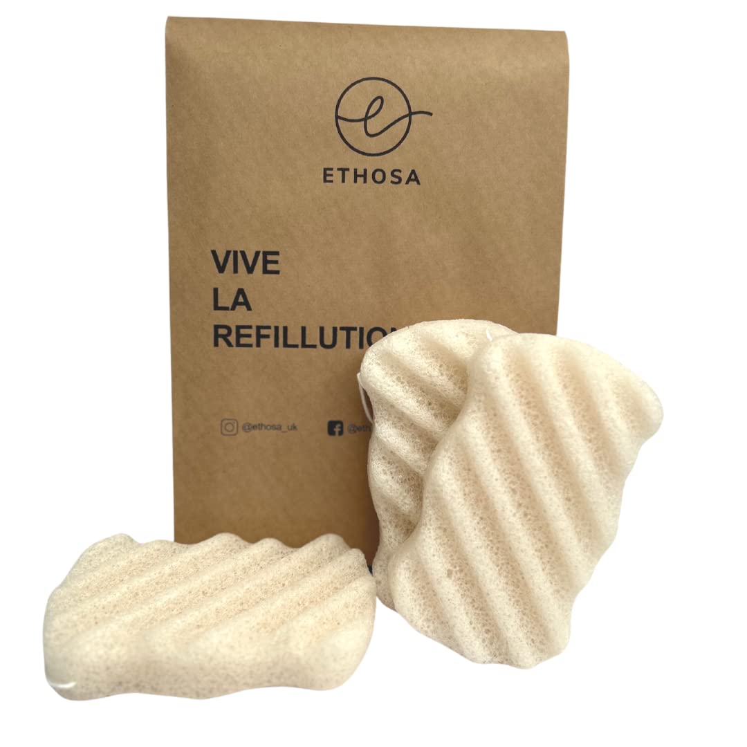 ETHOSAKonjac Natural Body Sponge - Vegan Biodegradable Sensitive & Smooth Exfoliating Shower Sponge - Gentle Baby Bath Sponge - Perfect Eco Friendly Gifts & Bathing Accessory Gifts (Pack of 3)