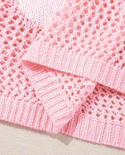 Image of SELINK Flower Crochet Tops for Women Short Sleeve Hollow Out Sweaters Swimsuit Cover Ups Lightweight Knit Pullover