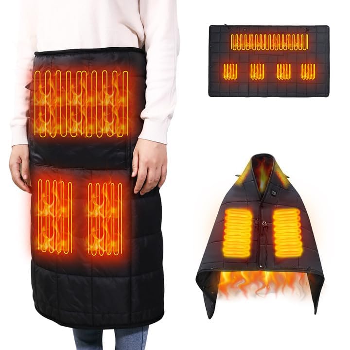 Makitsu 電気ひざ掛け USB 電気ブランケット 10秒速暖 電気毛布 電熱 腰巻き ひざ掛け 肩掛け 掛け敷き兼用 70×120cm 温度3段階調整 軽量 省エネ 洗える デスクワーク スポーツ観戦 旅行 キャンプ 車中泊用 防寒対策グッズ (ブラック)