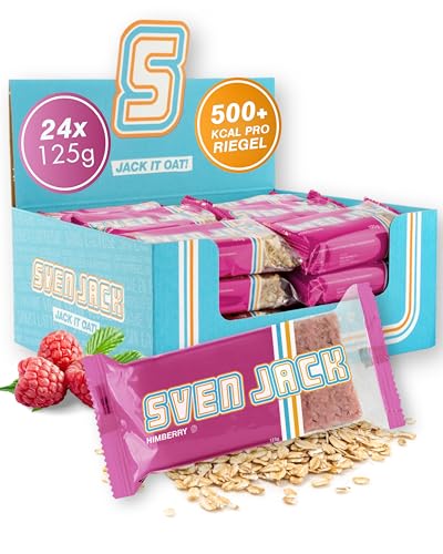 Sven Jack (Energy Cake) Haferriegel Himbeere 24x 125g I Original Haferflocken Energieriegel mit getrockneten Himbeeren I Veganer Haferriegel I Langkettige Kohlenhydrate & wenig Zucker I Müsliriegel