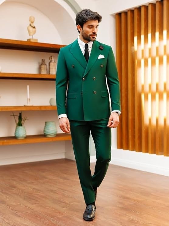 Green Double Breasted Suit for Men | 2-Piece Slim Fit Blazer & Trouser Set | Tailored Men’s Formalwear4