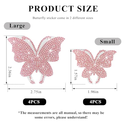 Image of Wevdn 8 PCS Butterfly Crystal Car Stickers, Shiny Rhinestone Waterproof Butterfly Car Sticker Decal, Self Adhesive Glitter Decoration Stickers for Car Bumper Window Laptops Luggage (Pink)