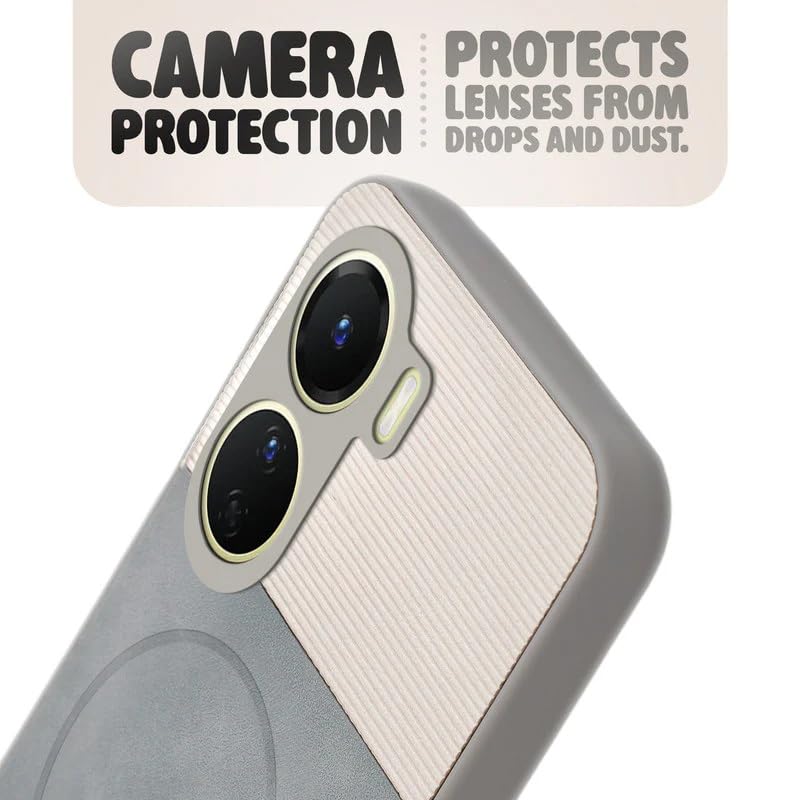 Image of Bintage case Macc-Safe Design Hard Light Weight Back Case | Soft Border Camera Protect | Dual PU Leather Finish Back Cover Compatible for Vivo Y56 5G / Vivo T2x 5G - White & Grey