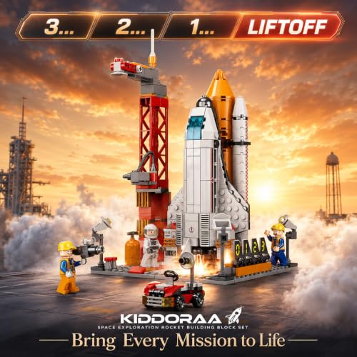 Image of Space Exploration Rocket & Launcher Building Blocks Set, 521+ PCS STEM Aerospace Construction Model Kit for Kids | Educational Building Toy | 1 Year Manufacturing Warranty