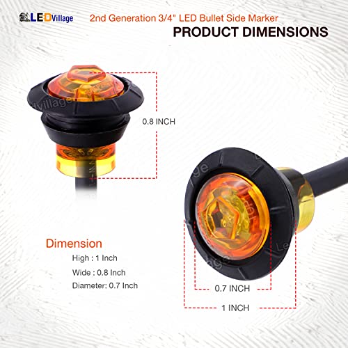 Ledvillage 10 Pcs 2Nd Generation 3/4 Inch Mount Amber Led Clearance Marker Lights, Side Led Marker For Truck Boat Bike Trailer Marine #TOP1