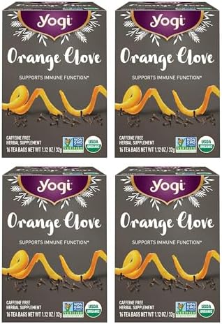 Yogi Orange Clove Organic Tea, 16 Tea Bags (4 Pack)