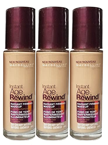 Maybelline Instant Age Rewind Radiant Firming Makeup, Creamy Natural [200], 1 oz (Pack of 3)