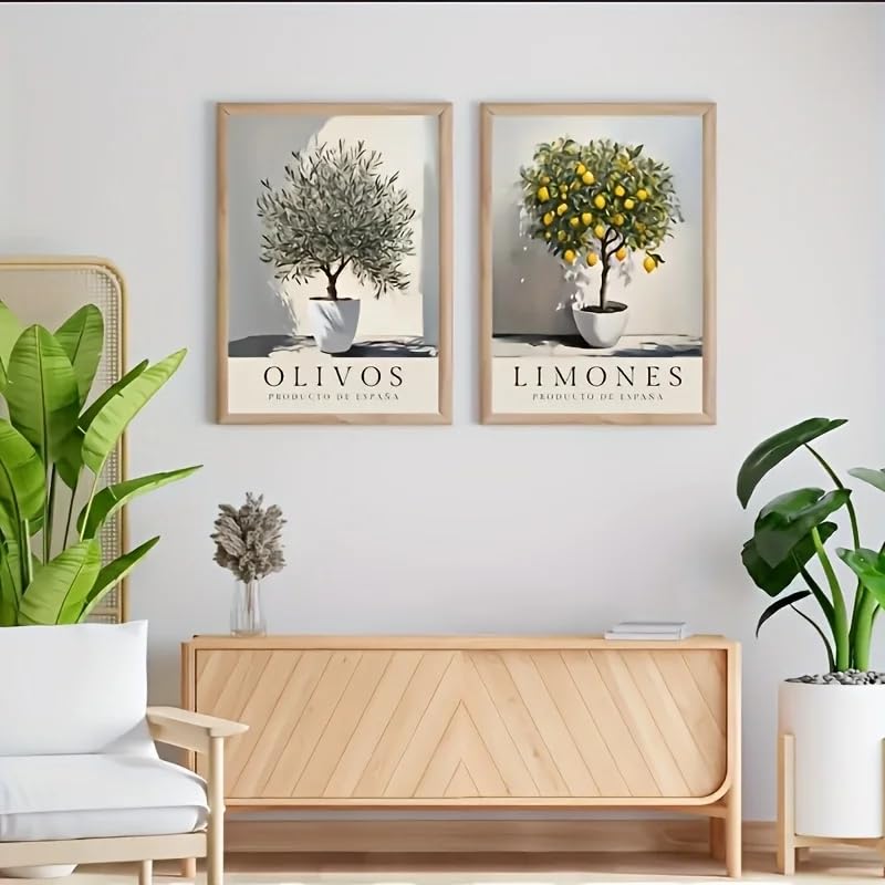 Póster de plantas mediterráneas para decorar un salón moderno y luminoso