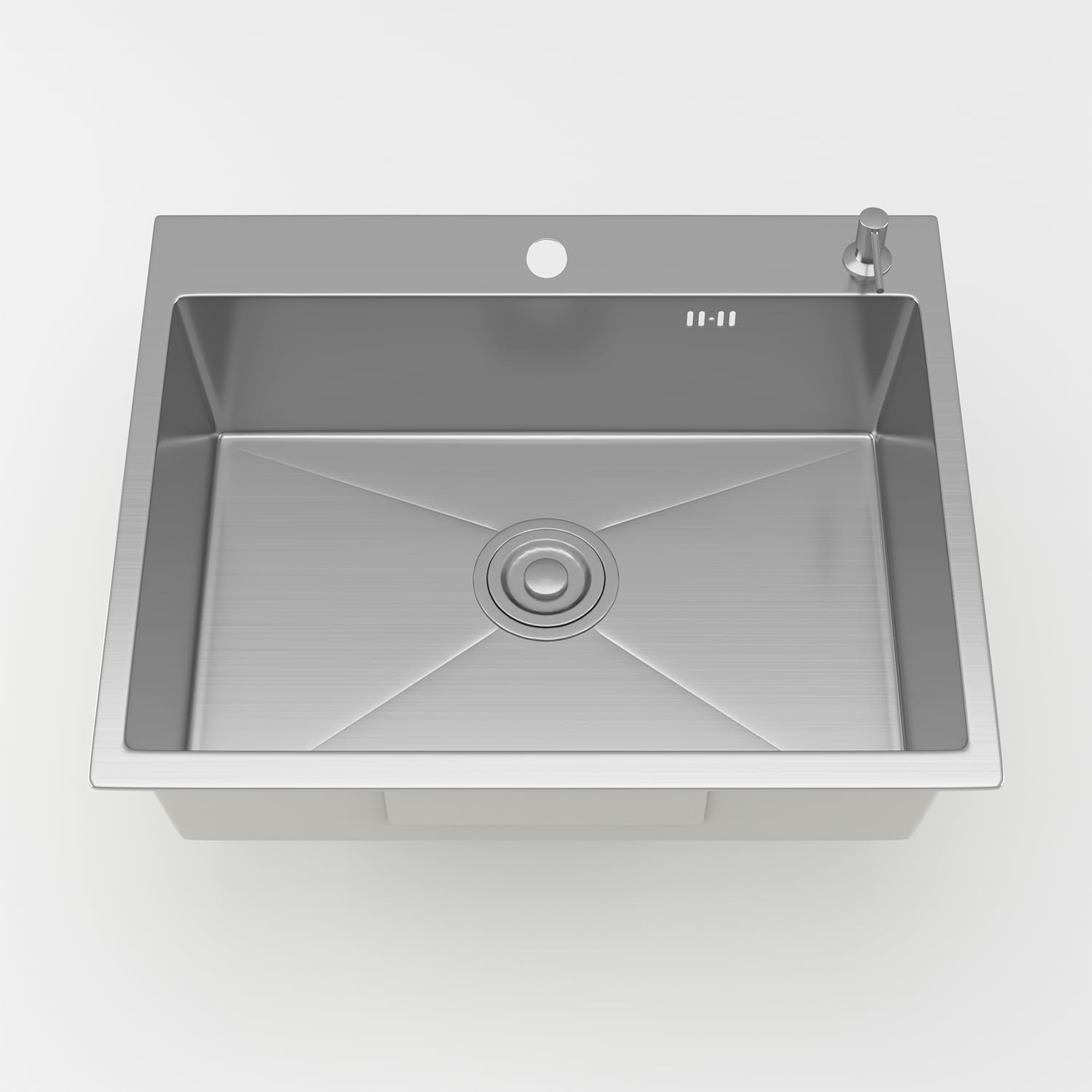 STANEW Lavello da cucina con 1 vassoio 50 x 45 cm, lavello da incasso, fori per rubinetti e dispenser di sapone, argento