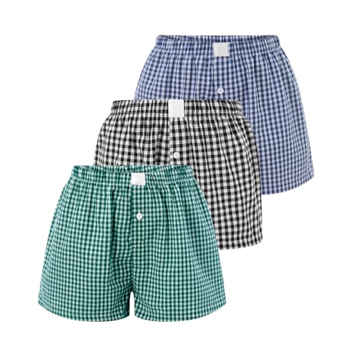 Image of Womens Y2k Plaid Shorts Women Cute Lounge Pajama Sleep Comfy & Casual Gingham PJ Boxer Shorts
