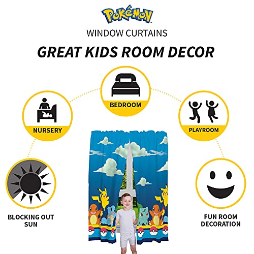 Image of Franco Pokemon Gamer Kids Room Window Curtain Panels Drapes Set, 82 in x 63 in, (Officially Licensed Product), 41 inch W x 63 inch L (Pack of 12)