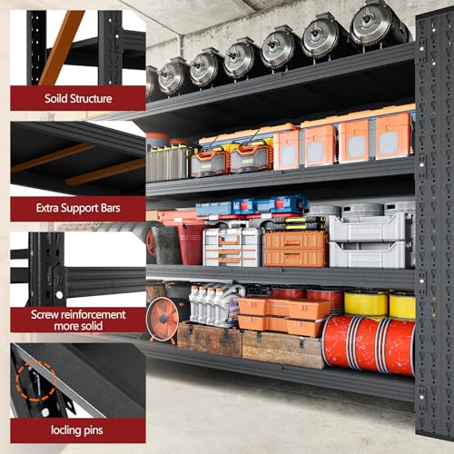 Image of RAVIGIN 5000LBS Storage Shelves,71 inch W Garage Shelving Heavy Duty Metal Adjustable Garage Shelves, Shelving Units Industrial Shelving for Warehouse,71 inch W x 24 inch D x 70 inch H,Black