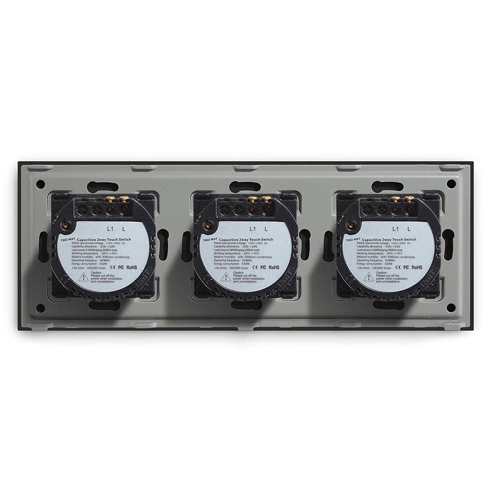 Lichtschalter Unterputz, Wechselschalter Berührungsschalter Touch-Sensor Wandleistung 3 Gangschalter-Panel 2-Wege-Lichtschalter-Hintergrundbeleuchtung(White)