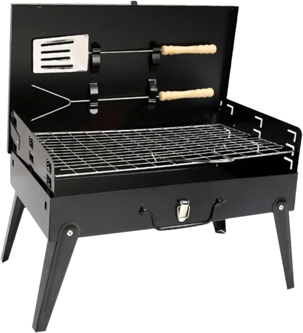 Portable Bbq Grill Folding Barbecue Stove 44x27x47cm with Accessories Compact Outdoor Camping Grill Tailgating Cooking Tools