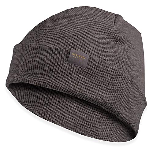 MERIWOOL Kids’ Beanie - Merino Wool Ribbed Knit Winter Hat for Boys and Girls, Gray Heather, One Size