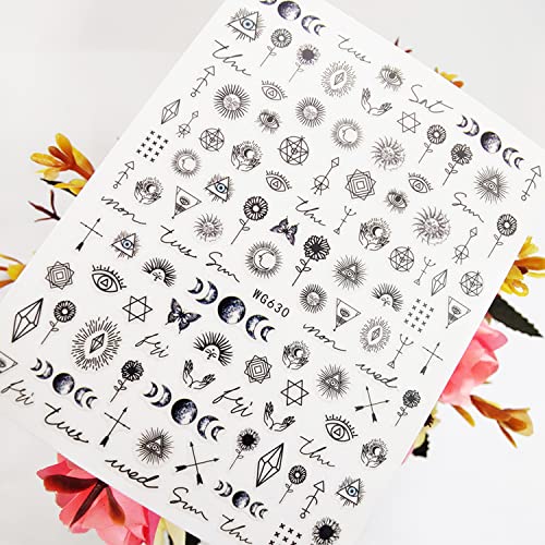 Alien Nail Art Stickers, Astronaut Earth Moon Star Ufo Rocket Eyes Nail Sticker Holographic 3D Self-Adhesive Nail Art Decals Design, Nail Decal Supplies For Women Girls Manicure Charms Decorations #TOP2