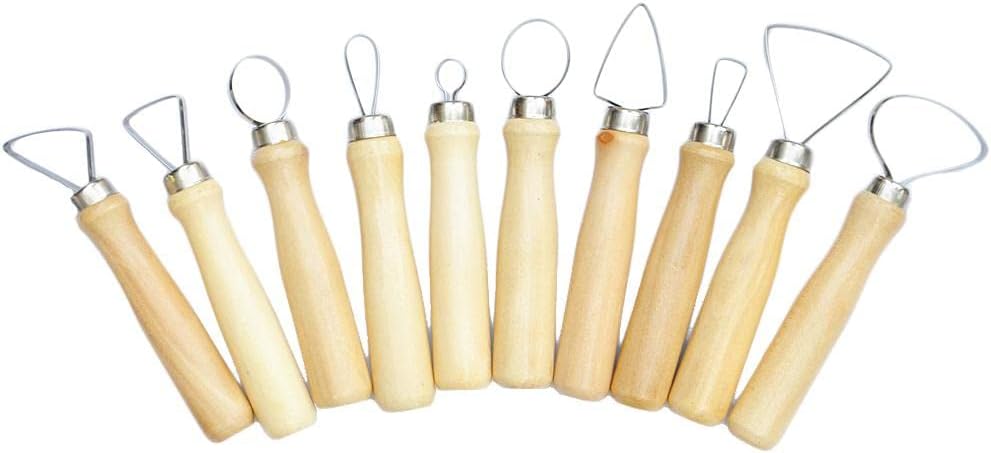 10 Pieces Pottery Carving Kit Clay Sculpting Tools Set with Flat Wire Cutter - Create Perfect Shapes for Ceramic and Clay Material - Easy Grip Handles - Ideal for Artistic