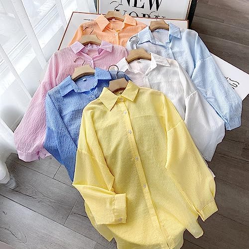 ABEHIK Damen Langarm Hemd Gestreift - Elegante Bluse Für Büro & Business Mit Button-Down