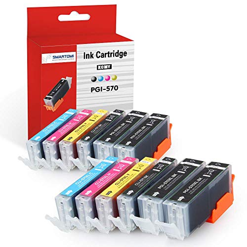 SMARTOMI Pack van 12 compatibele inktcartridges PGI-570 XL CLI-571 XL Canon pgi-570 Zwart CLI-571 CMY voor Canon Pixma-printers MG5750 MG5751 MG5752 MG5753 MG6851 MG6850 12PK (PBK + KCMY)