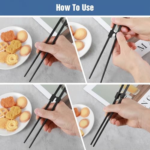 10 Pairs Reusable Chopstick Helper, Trainers Chopsticks for Beginners, Adult Straining Chopstick Hinges Connector, Non-Slip Chopsticks Trainer Learner(Black) - Image 5