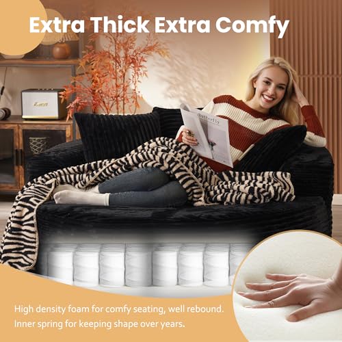 Image of HOOOWOOO Cloud Round Couch for Living Room,Oversized Single Sofa No Assembly,Matching Plush Corduroy Chaise Lounge Accent Chair for 1 to 2 Persons(Black)