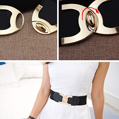 Rhinestone Belts for Dresses Metal Interlock Buckle Wide Elastic