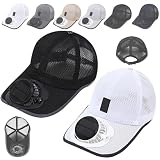 Solar Rechargeable Peak Cap, USB & Solar Powered, Breathable Sports, 600mA Long-Lasting Battery, for Outdoor Activities, Golf (Black+White, 600mA)