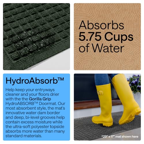Image of GORILLA GRIP Ultra Absorbent Front Door Mat Outside Entrance, 35x23, Traps Dirt and Moisture, HydroABSORB Indoor Outdoor Doormat Holds Up to 5.7 Cups Water, Stain and Fade Resistant Welcome Mat Green