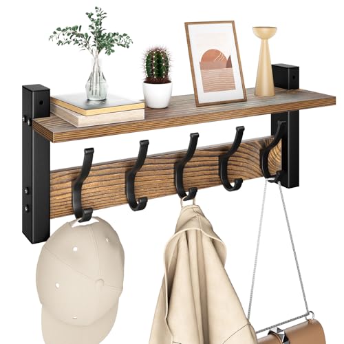 Optish Coat Rack Wall Mount with Shelf, 17.1 Inch Coat Hanger, Entryway Wall Key Holder, Hat Rack...