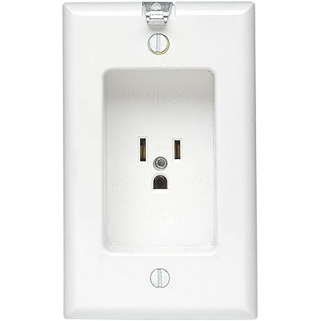 Leviton Clock Outlet: 15 Amp, 125 Volt, Recessed Single Receptacle with Clock Hanger Hook (White)