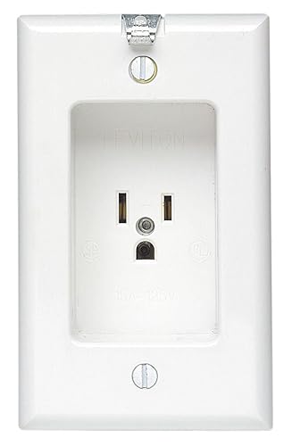 Miniatura 3 de Leviton Receptáculo individual empotrable de 2 polos y 3 cables 15A-125V NEMA 5-15R, de grado residencial con gancho para colgar reloj, 688-T,