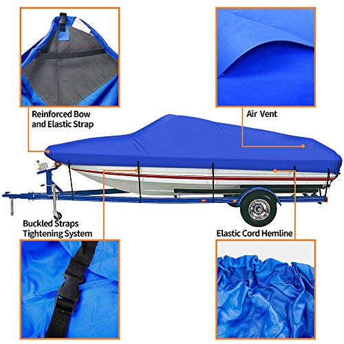 Icover Trailerable Boat Cover- 16'-18.5' Fits V-Hull,Fish&Ski,Pro-Style,Fishing Boat,Runabout,Bass Boat, Waterproof Tailerable Boat Cover With Storage Bag, Up To 16Ft-18.5Ft Long X 94" Wide #TOP1