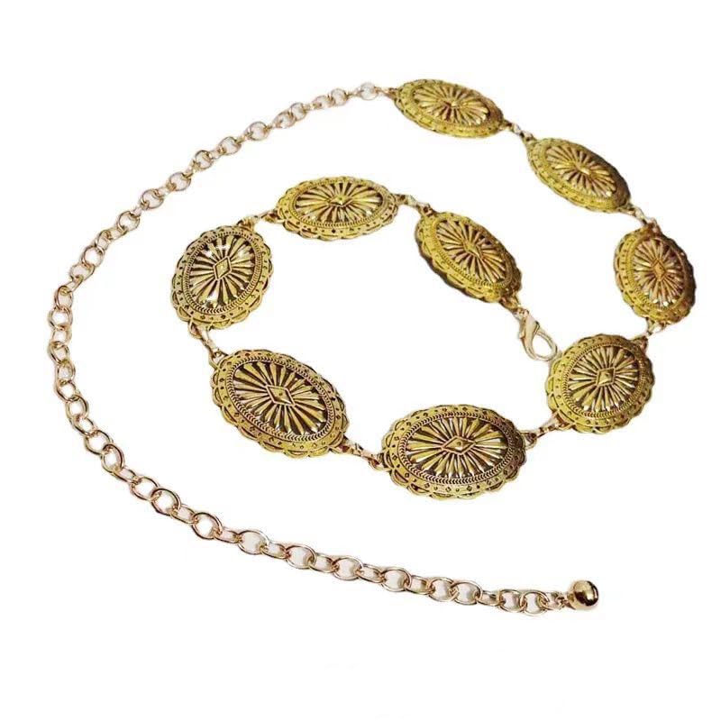 SYGA Womens Retro Hollow Flower Plate Metal Waist Chain For Women Simple Ethnic Style Girl Waist Dress Body Chain(Gold) (B0D2MVWMD6) Amazon Price History, Amazon Price Tracker