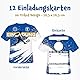 Moosthaler Einladungskarten Kindergeburtstag Junge – 12x Fußball Einladungen im ausgefallenen Trikot Design – Coole Geburtstagseinladungen für Jungs – Fussball Motto Party – Farbe Blau