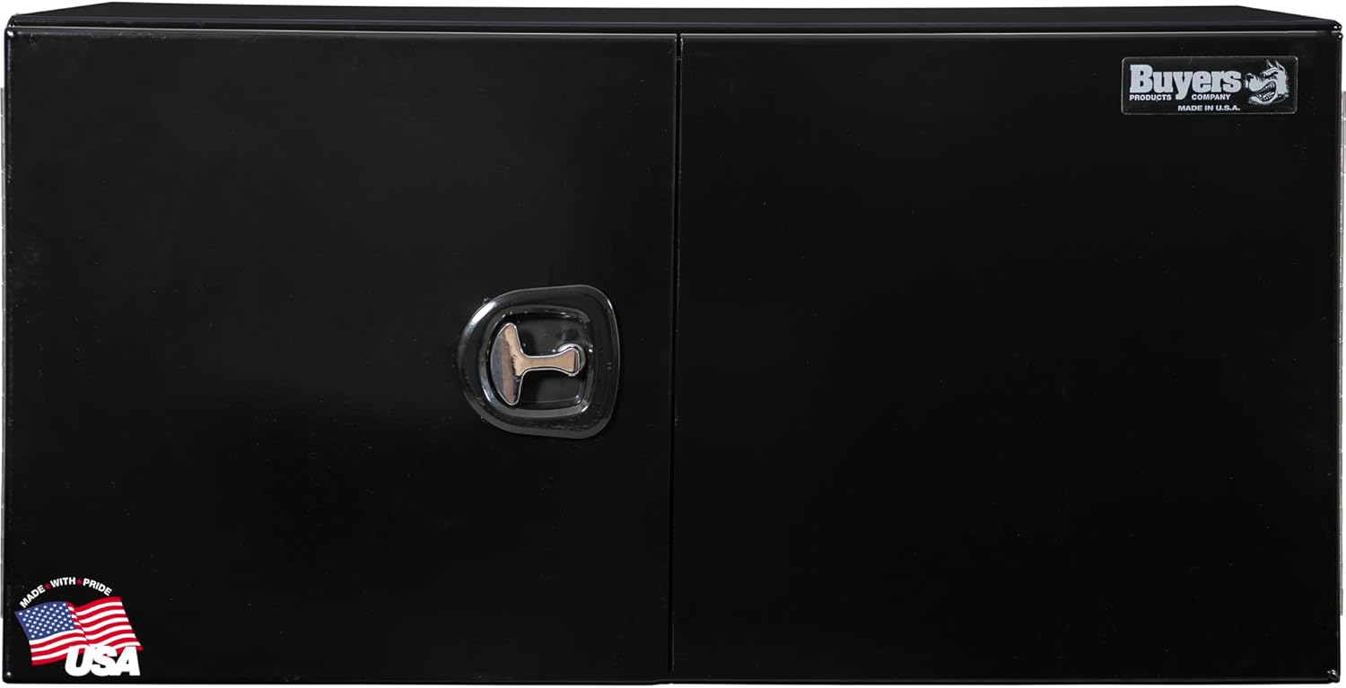 Buyers Products 1705803 Underbody Tool Box With Barn Door, 18x18x30 Inch, Black Powder-Coated, Made in USA, .100 inch Smooth Aluminum, 3-Point Locking, Truck Storage Toolbox For Work Vehicles