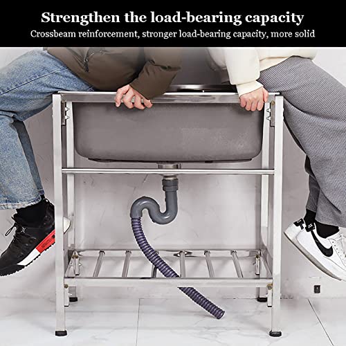 Qqxx Utility Sink Free Standing,Single Bowl Kitchen Sink With Cold And Hot Water Faucets,Commercial Stainless Steel Sink With Storage Shelve For Laundry Room Bathroom Farmhouse #TOP3