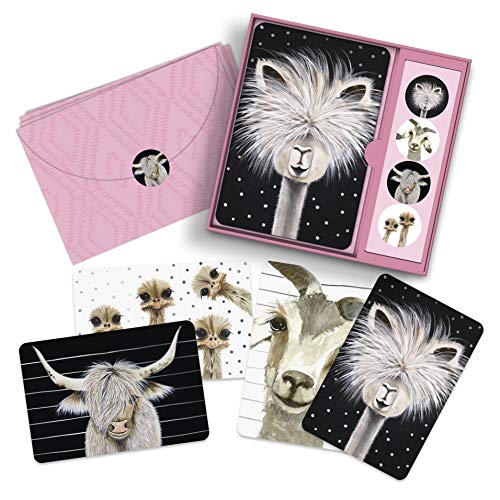Image of Note Card & Sticker Set by Studio Oh! - Rachel Brown Farm Animals - Set of 12 - 3.5 inch x 5.25 inch Blank Cards with Envelopes and Stickers - Includes 3 Cards Each of 4 Designs (NCS27)