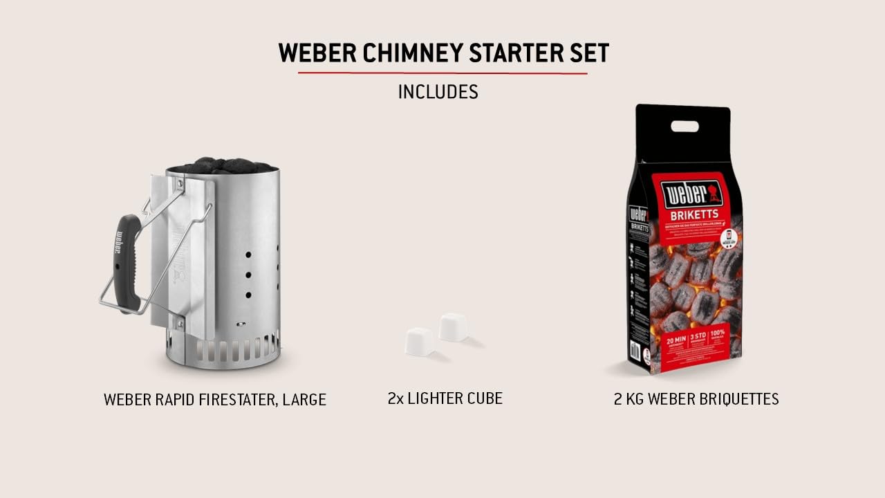 Weber 17631 - Set Chimenea 2 kg de Briquetas + 6 Pastillas de Encendido Blancas, Acero Inoxidable