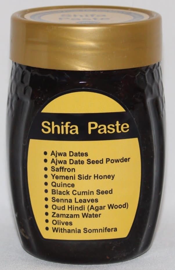 PURE PREMIUM SHIFA PASTE WITH YEMENI SIDR HONEY 500g - Remedies From the Sunnah Ajwa Dates, Saffron, Sidr Honey, Blackseed, Oud Hindi & More