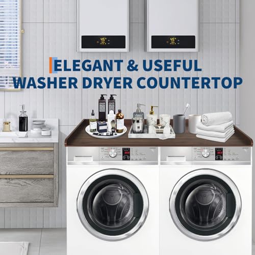 GarveeHome Washer Dryer Countertop, Wood Laundry Countertop with 2.75" H Edge Rails, Waterproof Washer Dryer Cover with Anti-Slip Pads for Laundry Room Organization and Storage