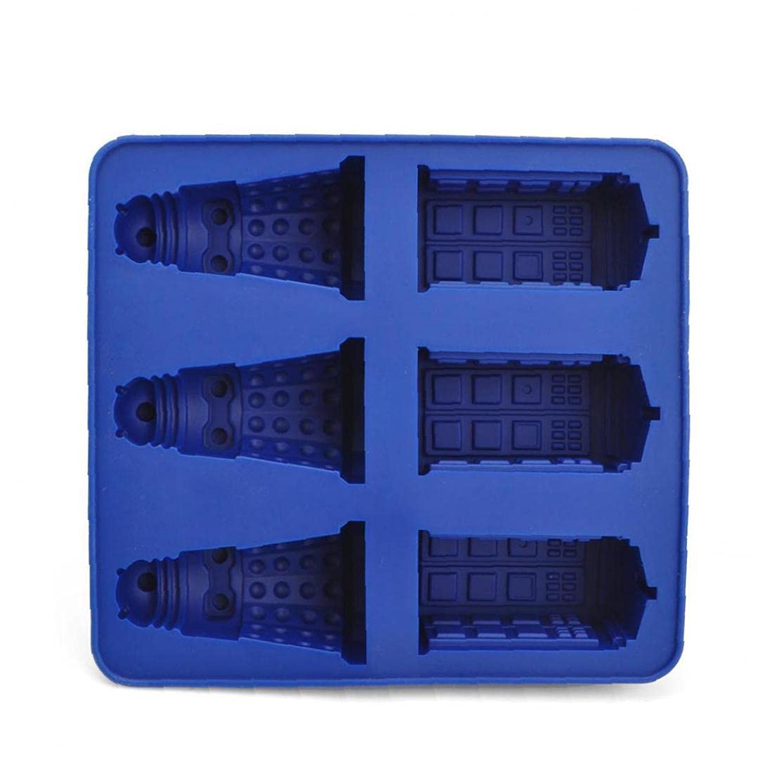 Pinicecore Blue Silicone Ice Cube Tray Doctor Who Dalek & Tardis Ice Tray Candy Jello Chocolate Mold Kitchen Tool 14 * 15Cm,