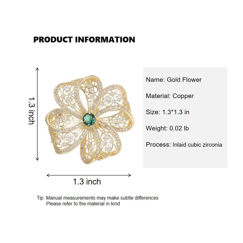 Image of Gold Brooches for Women Ladies Yellow Broach Flower Bow Rhinestone Lapel Pins Blazer Dress Denim Jacket Accessories
