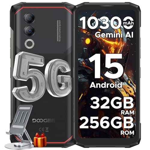 DOOGEE Blade 20 Turbo AI 5G Rugged Phone Unlocked,10300mAh/33W,Android 15 Rugged Smartphone,32GB+256GB/TF 2TB,Dimensity 7050,6.6”HD + 90Hz,50MP+16MP,Face ID/NFC/WiFi6/IP68/IP69K/3 Card Slot,Black