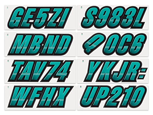 Image of STIFFIE Techtron Sea Teal /Black 3 inch Boat & PWC Registration Decals • Numbers Letters Stickers