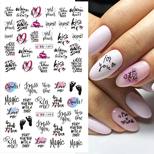 Valentine's Day Nail Art Stickers, Heart Love Nail Art Water Decals Transfer Nail Supplies Sexy Lips Xoxo Love Kiss Heart Letter Design Sticker For Women Girls Kids Acrylic Nails Decorations #TOP4