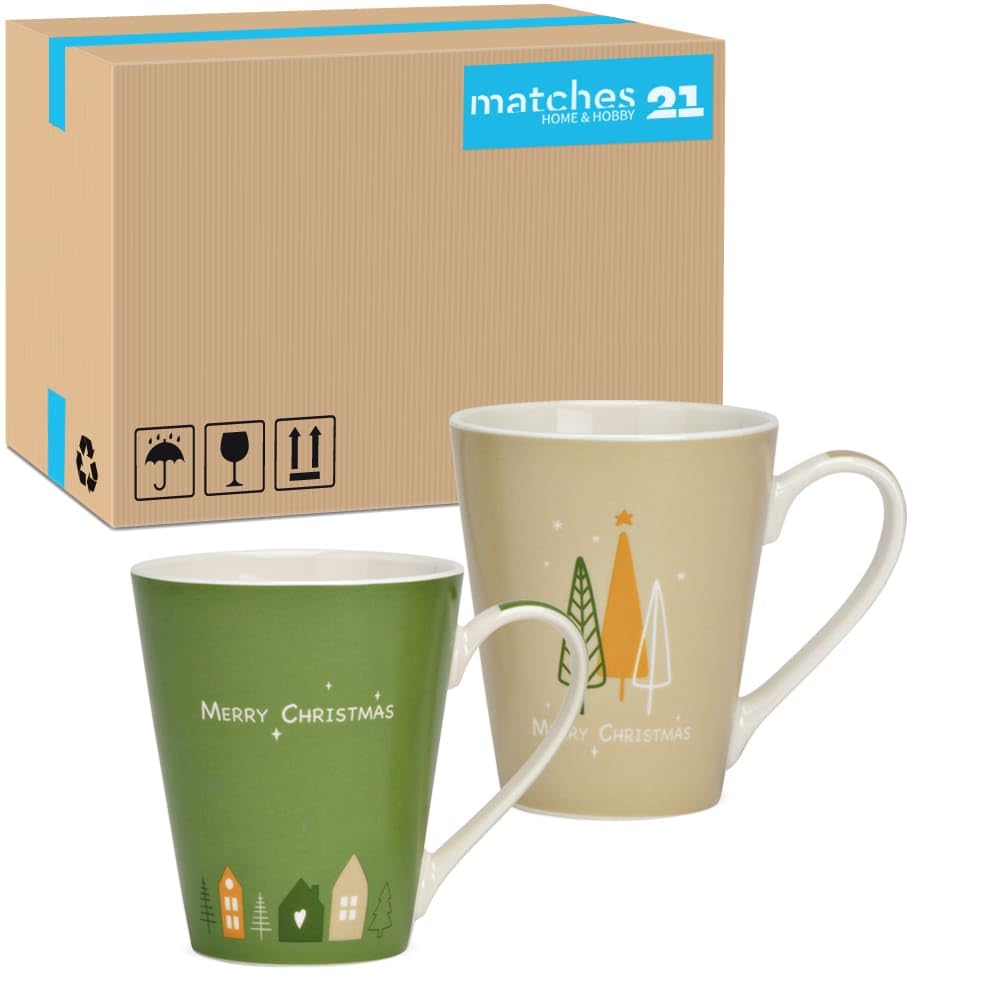 Weihnachtsbecher 36er Set Porzellan 380 ml Tassen mit festlichen Spruch - Kaffeetassen Ø 9 x 13 cm Merry Christmas Glühweintasse für Winter, Weihnachten - Hochwertiges Porzellan, Spülmaschinenfest