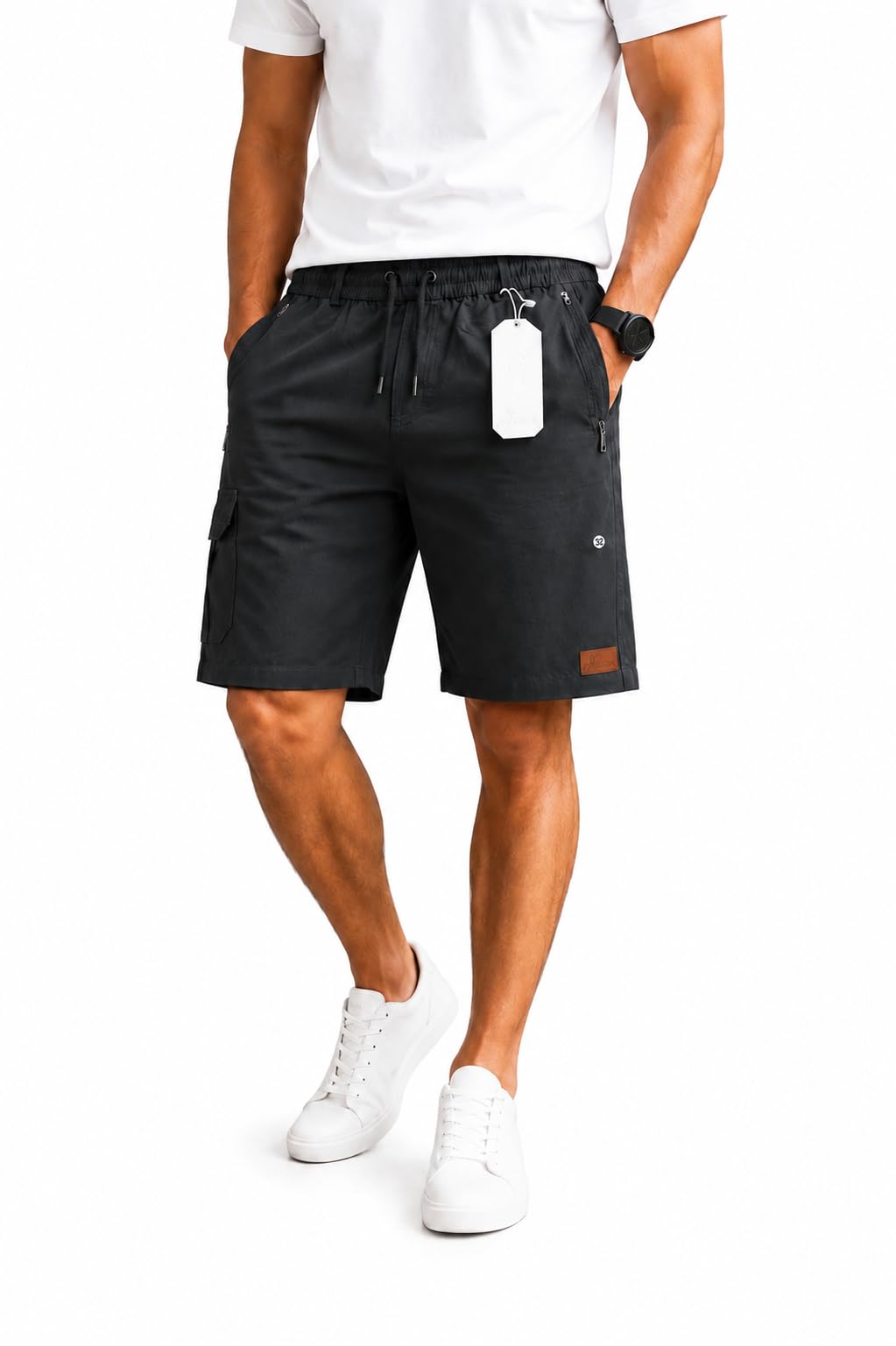 d crok Men’s Cargo Shorts with Drawstring Waist | Casual Solid Mid Rise Shorts | Multi Pocket Comfortable Summer Shorts-picture-61