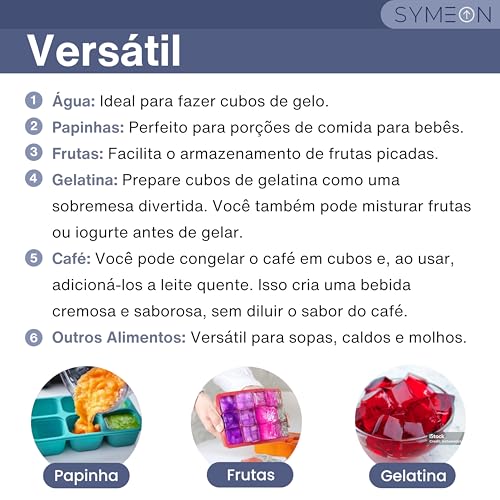 Forma de Gelo Silicone Com Tampa Livre de BPA Flexivel 15 Cubos de 27ml Cada Prática Resistente e Re